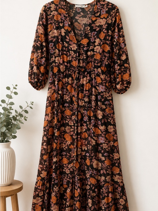 Petal & Pup Dresses & Skirts - Petal & Pup Autumnal Waist Tie Floral Maxi Dress
